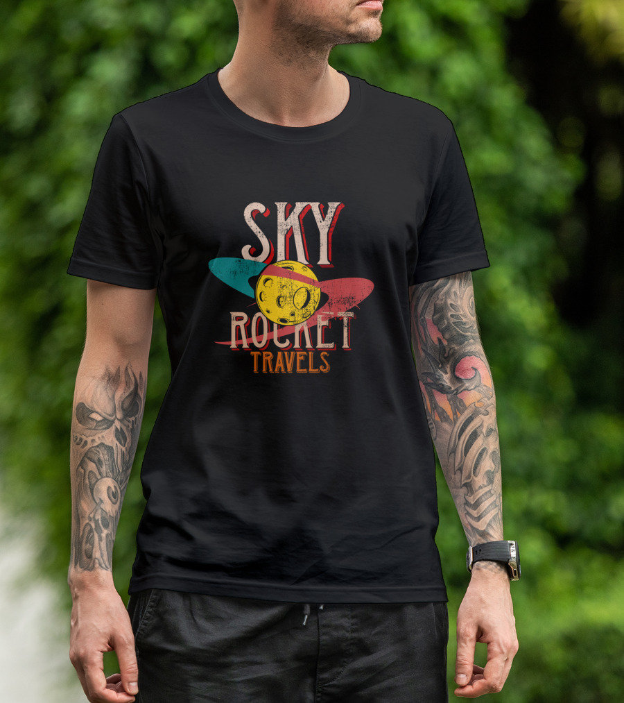 Sky Rocket Travels Futuristic Vintage Space Sci Fi Moon Icon T-Shirt