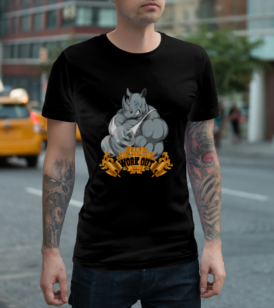 Sport Rhino Workout Dumbbell Exercise With Strong Power T-Shirt