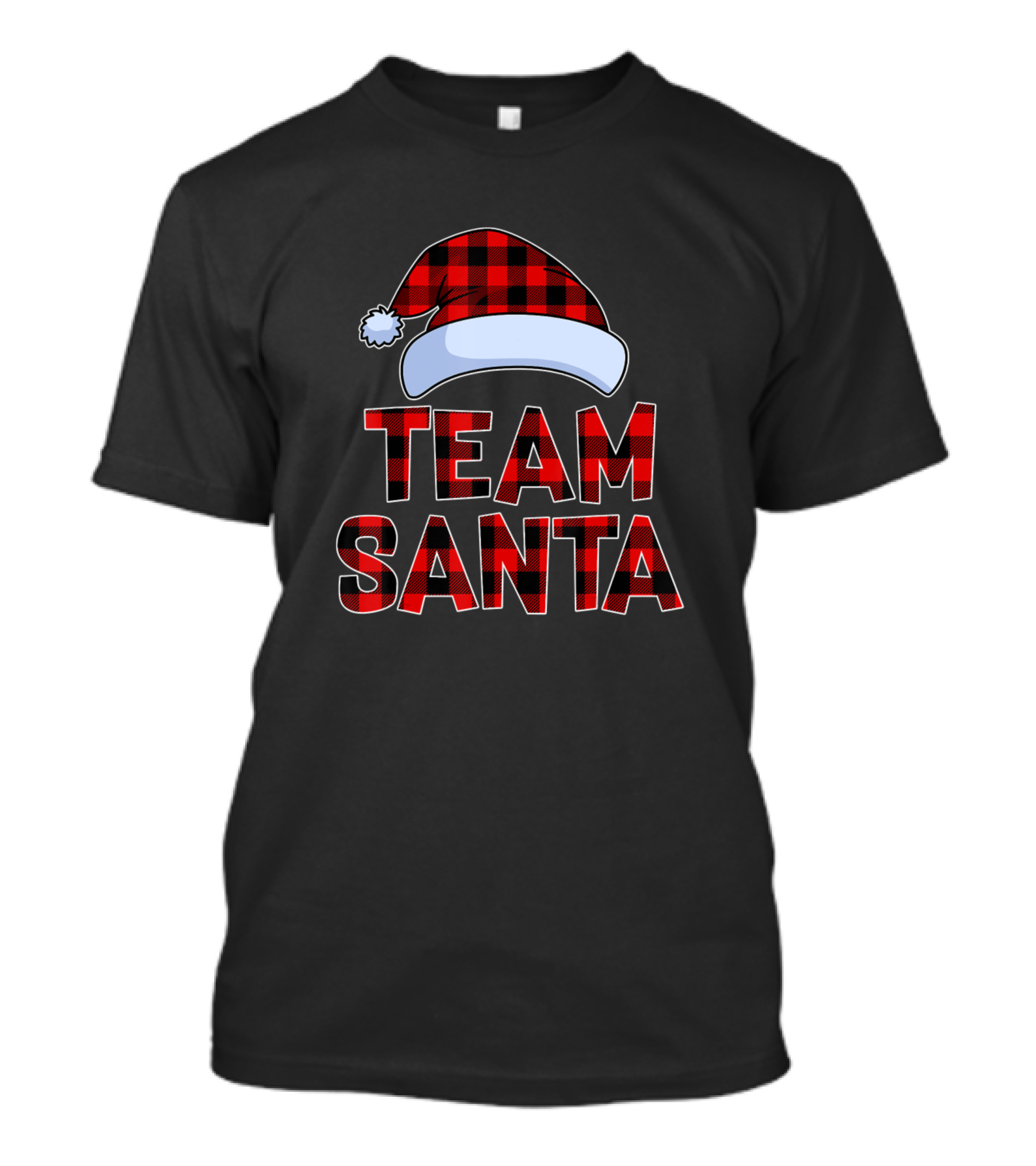 Team Santa Red Plaid Claus Hat Matching Family Christmas T-Shirt