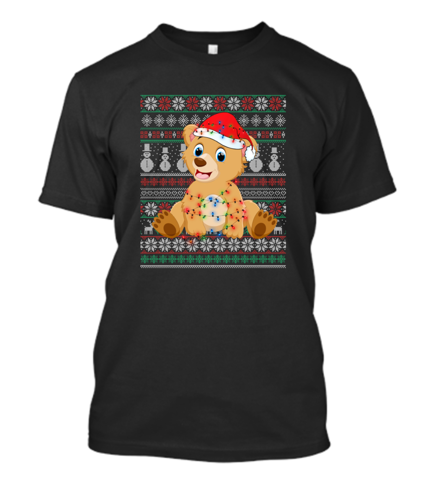 Bear Ugly Christmas Funny Xmas Sweater Festive Lights Santa Hat T-Shirt