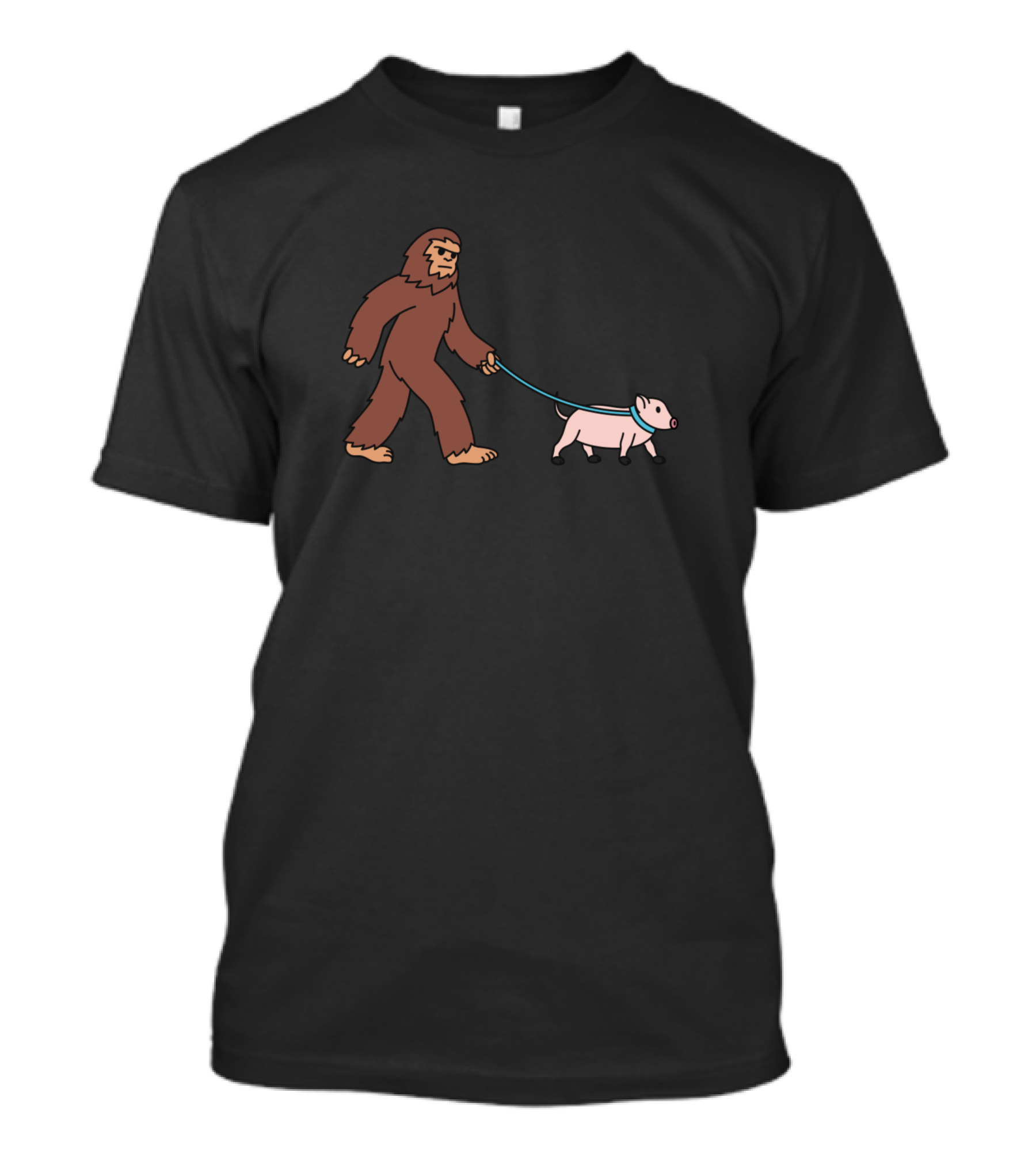 Bigfoot Walking Mini Pig Sasquatch Leash Pet Adventure T-Shirt