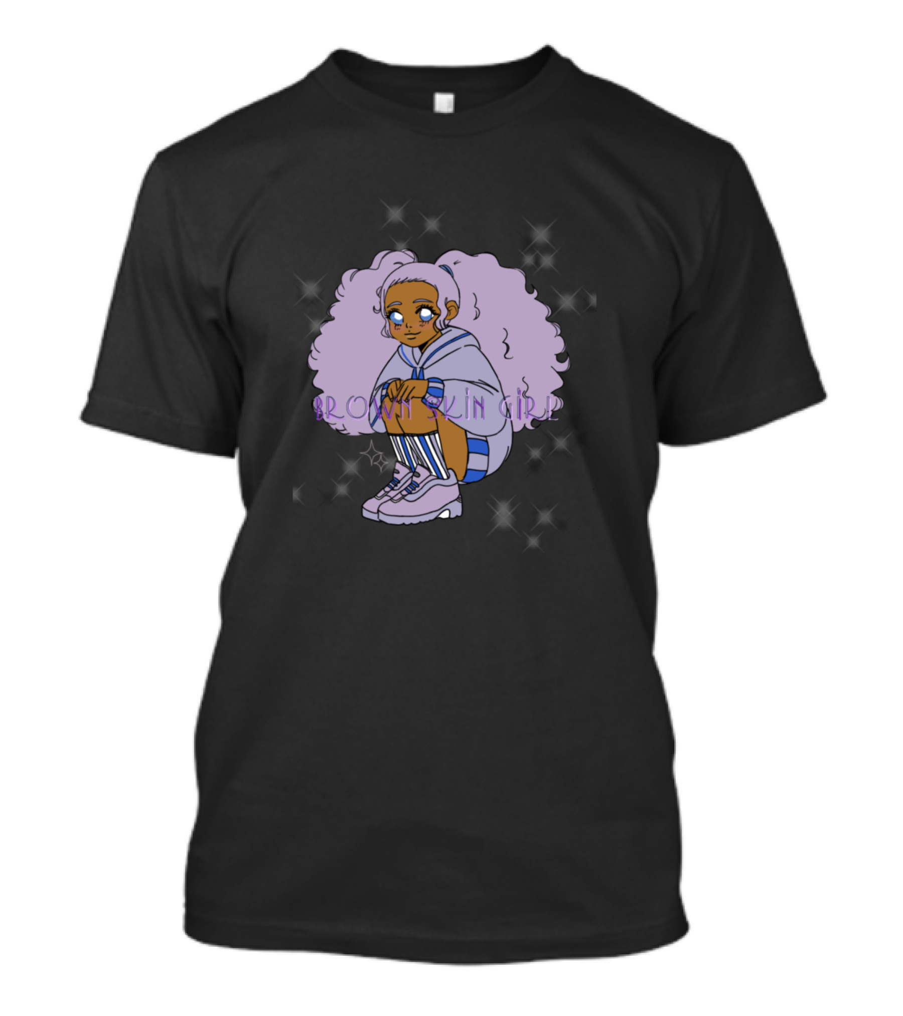 Brown Skin Girl Cute Anime Style With Sparkling Elements T-Shirt