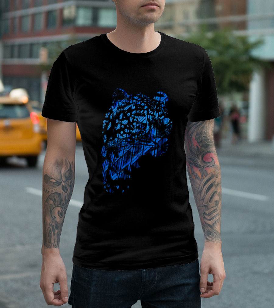 Cheetah Blue Double Exposure with Abstract Lines T-Shirt