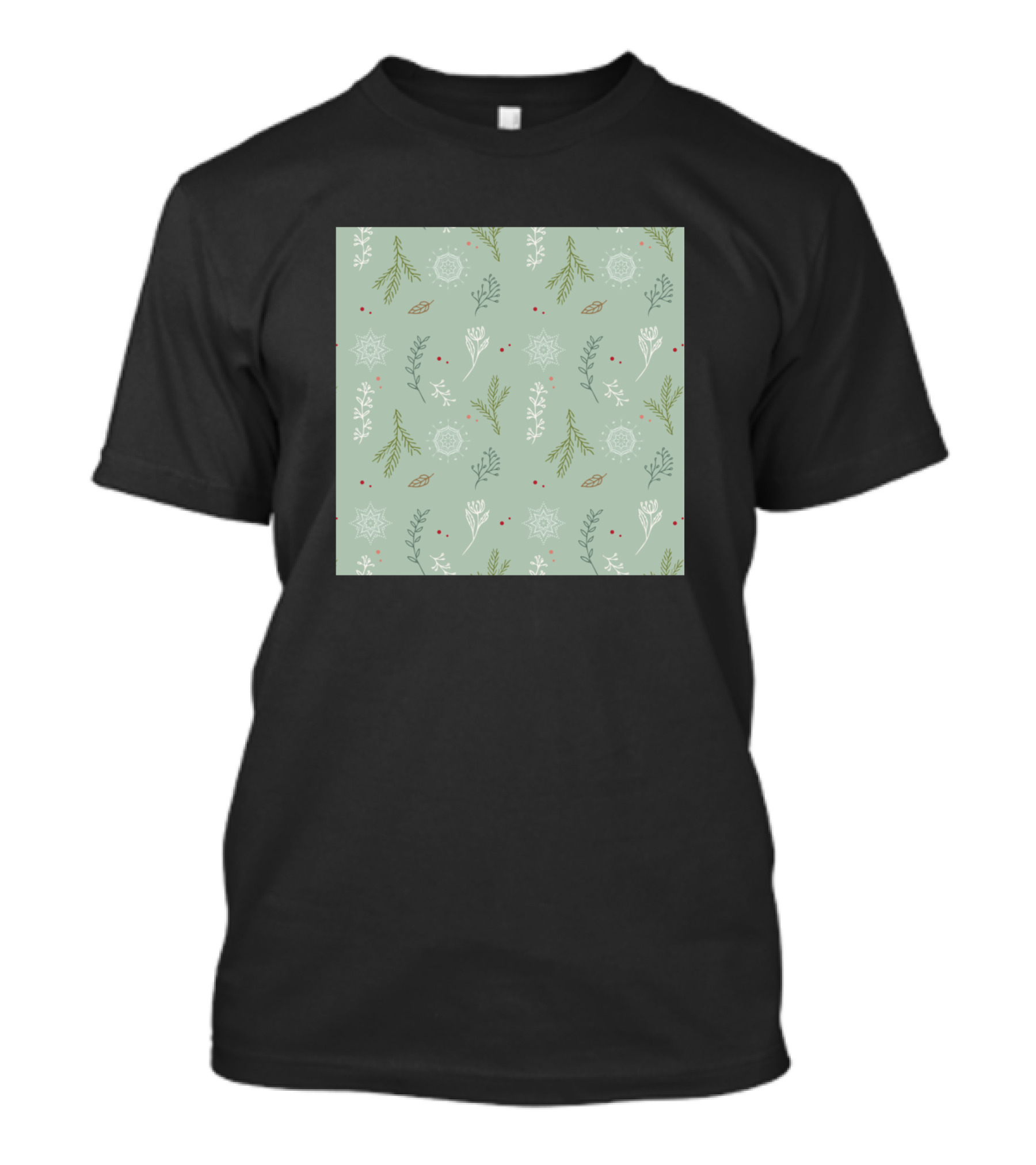 Christmas Seamless Simple Green White Red With Snowflakes And Leaves T-Shirt