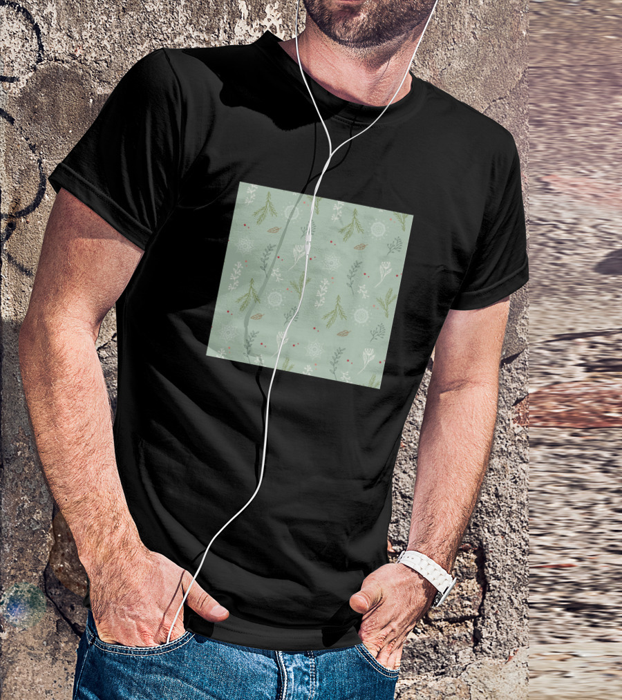 Christmas Seamless Simple Green White Red With Snowflakes And Leaves T-Shirt
