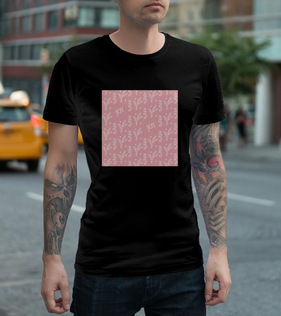 Joyful Christmas Seamless Pink White T-Shirt