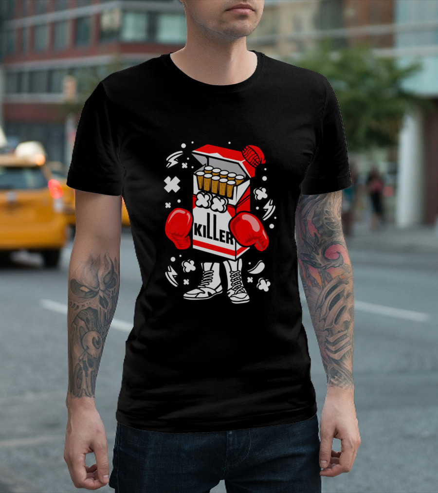 Killer Cigarette Boxer Cartoon With Gloves And Boots T-Shirt