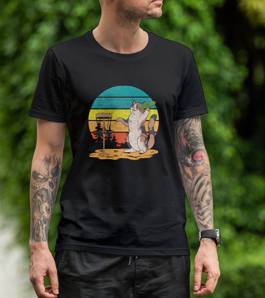 Retro Cat Playing Disc Golf For Men And Women Frisbee Golf Disc T-Shirt