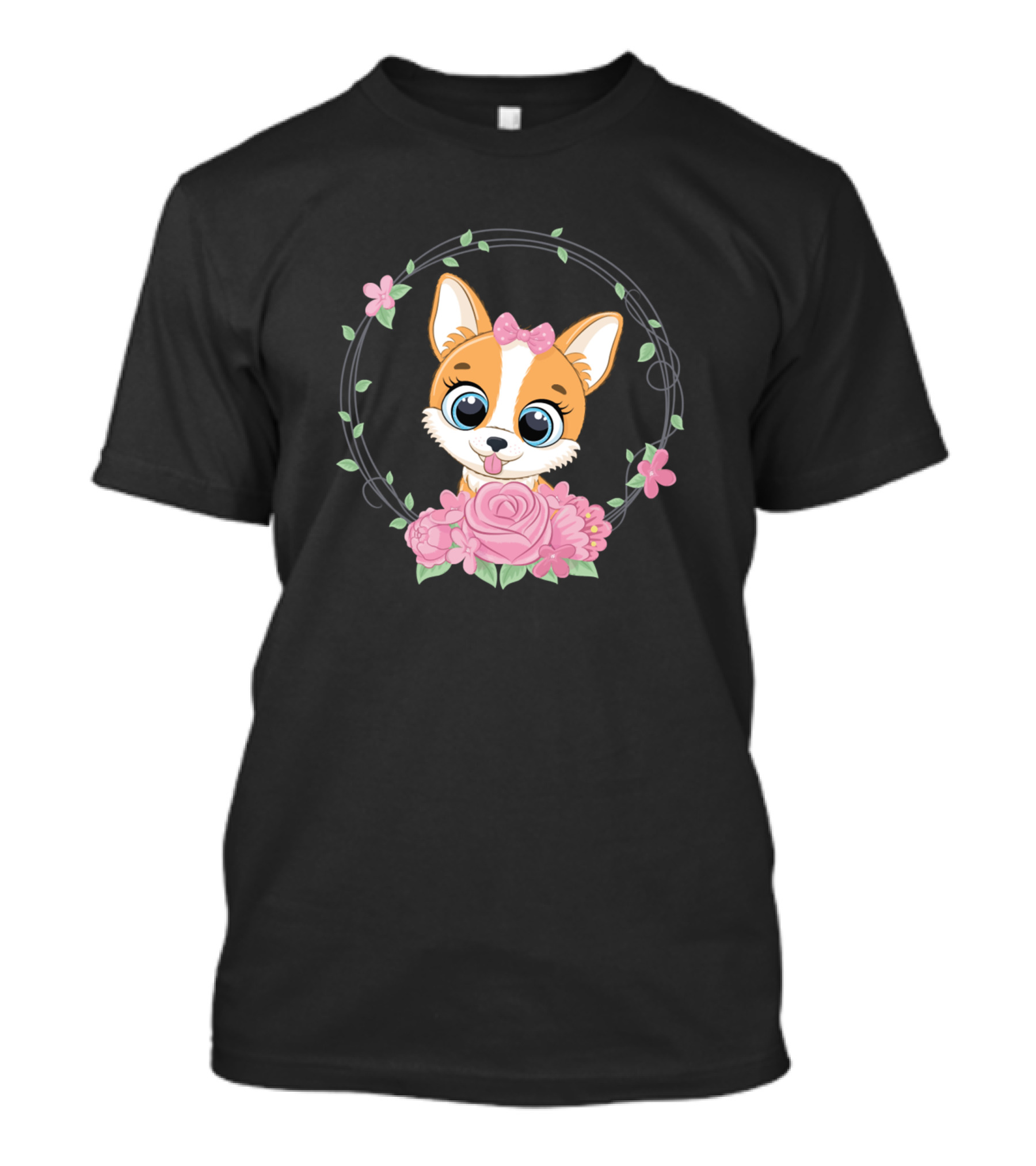 Dog With Pink Bow And Floral Wreath T-Shirt
