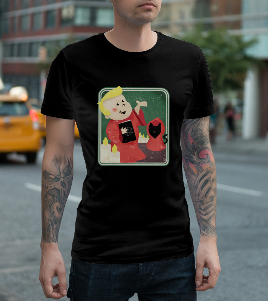 Join My Cult Vintage Cartoon with Hooded Figure and Pentagram Book T-Shirt
