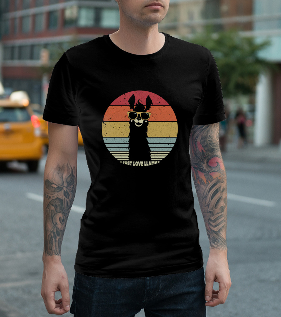 Retro Sunset Llama I Just Love Llamas Sunglasses T-Shirt