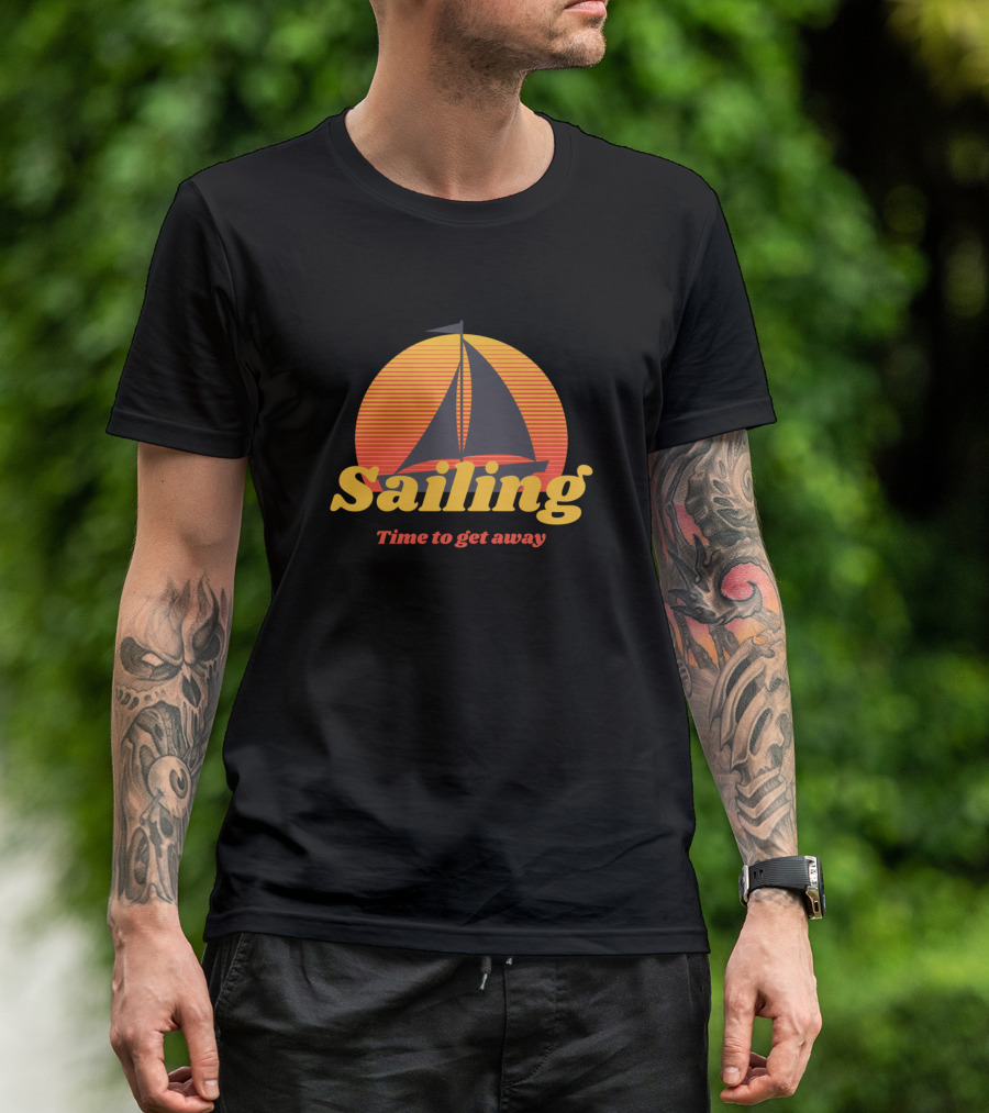 Sailing Time To Get Away Sun And Boat Vintage Cartoon T-Shirt