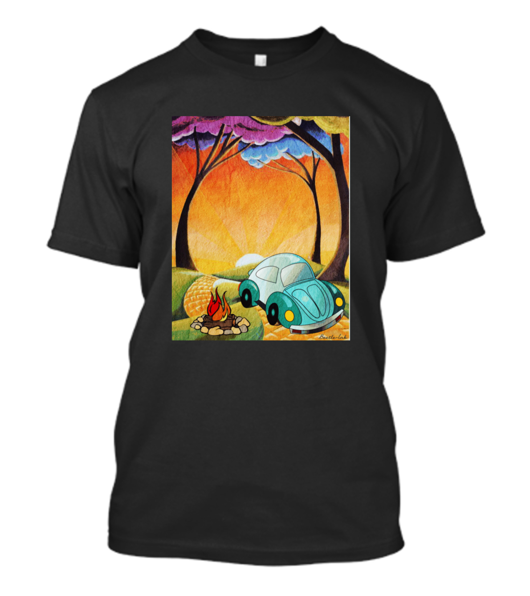 No Place Like Home Vintage Car Sunset Campfire Forest Scene T-Shirt