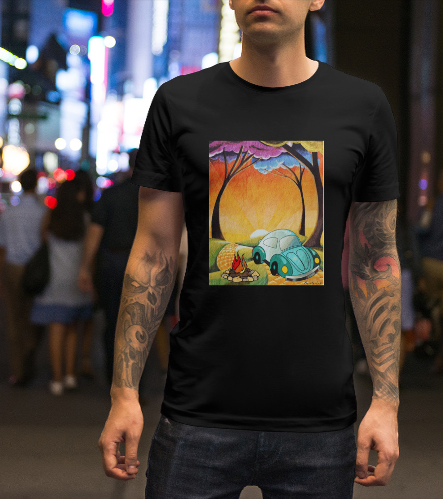 No Place Like Home Vintage Car Sunset Campfire Forest Scene T-Shirt