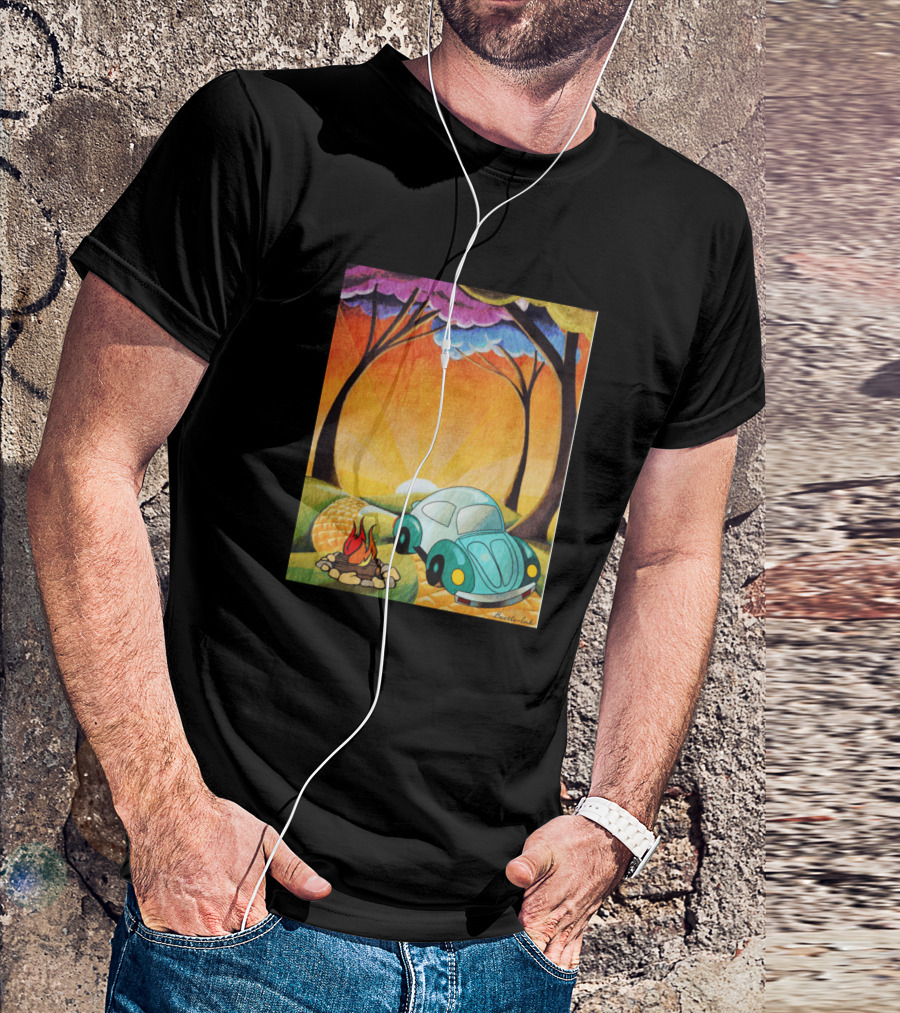 No Place Like Home Vintage Car Sunset Campfire Forest Scene T-Shirt