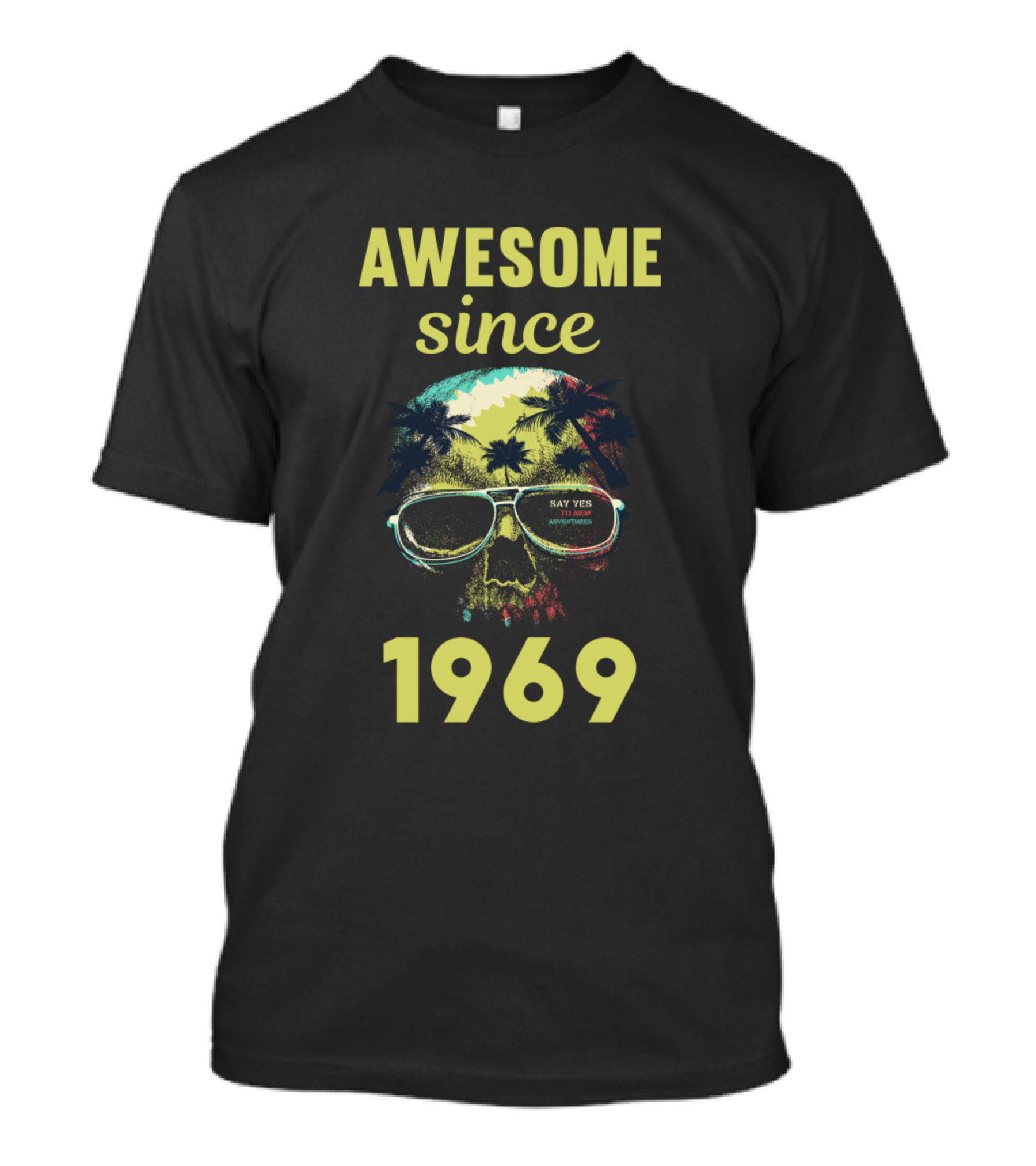 AWESOME SINCE 1969 Skull With Palm Trees And Sunglasses T-Shirt
