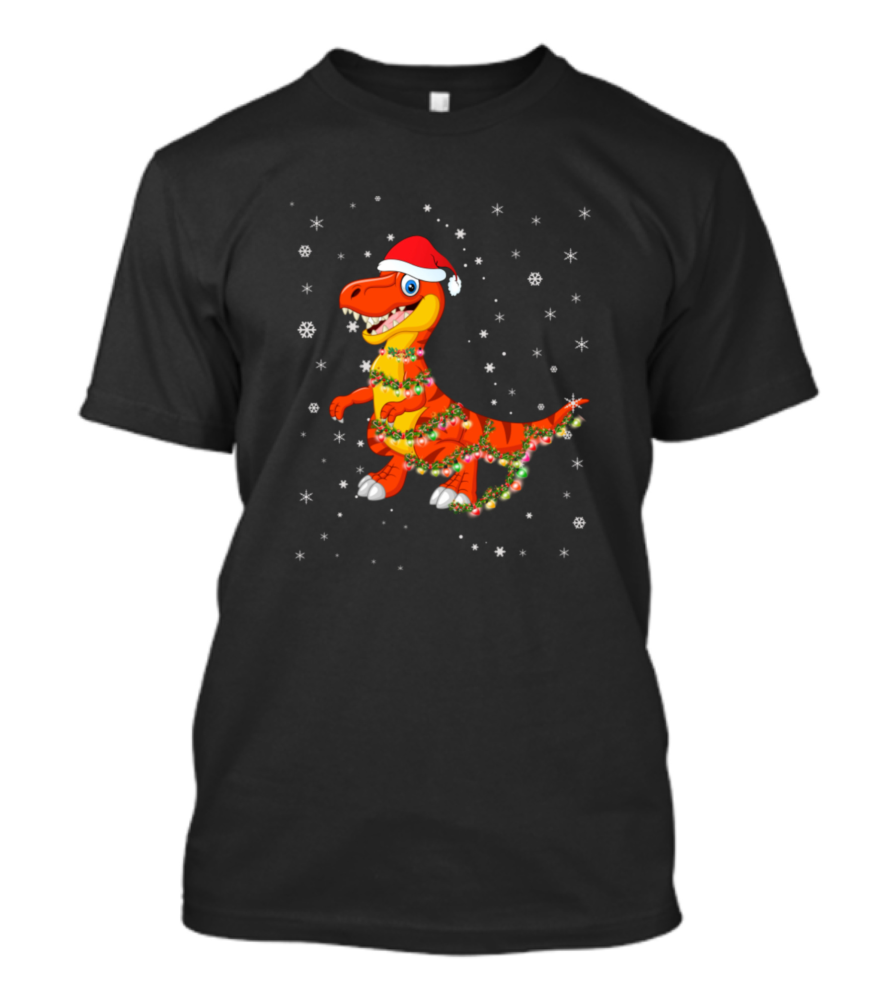 Santa Dinosaur Christmas Tiger Lights Snowflakes T-Shirt