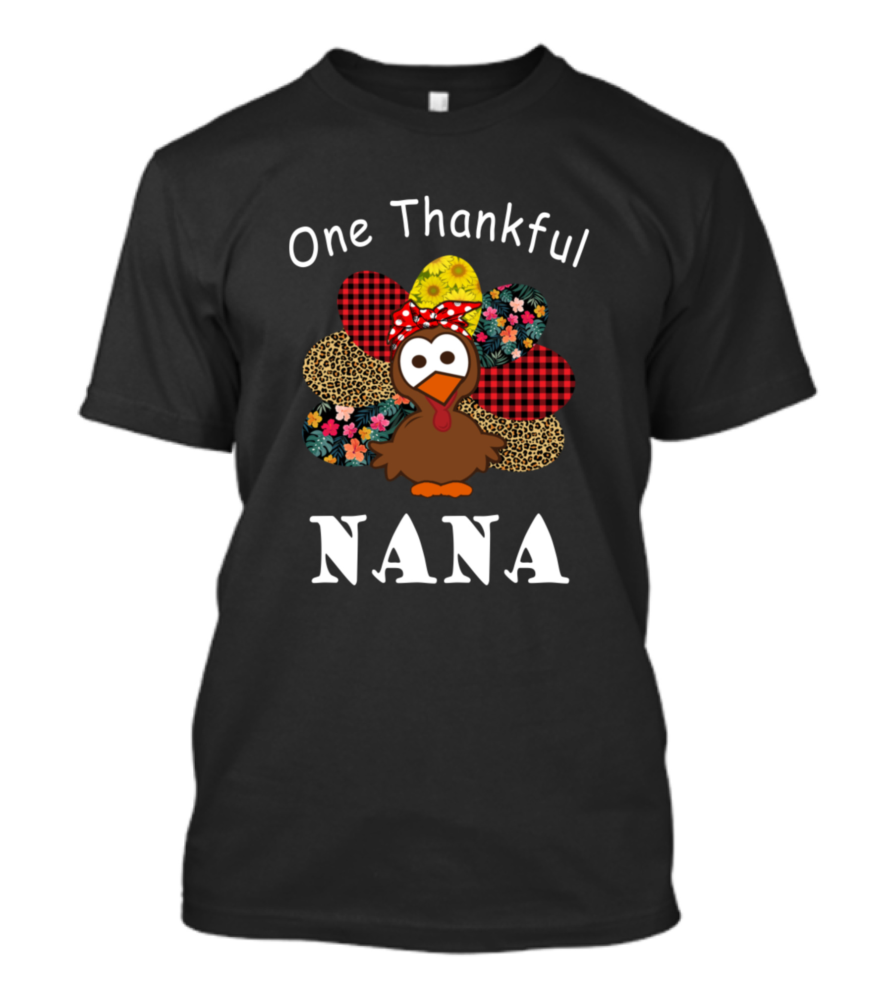 One Thankful Nana Turkey With Colorful Patterned Feathers T-Shirt