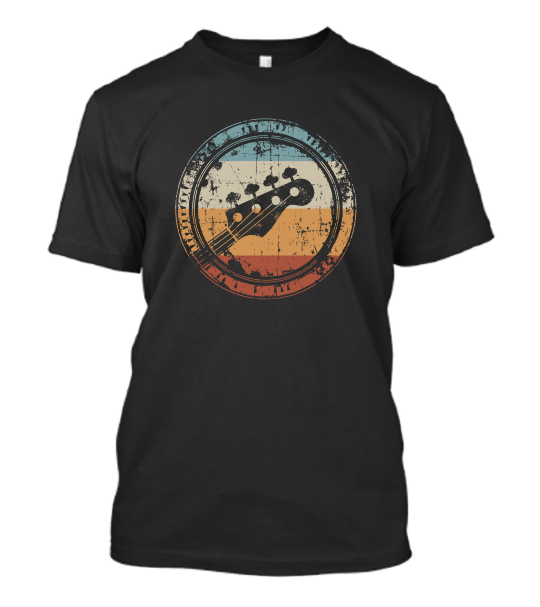 Retro Sunset Bass Guitar Headstock Vintage Style For Bassist T-Shirt