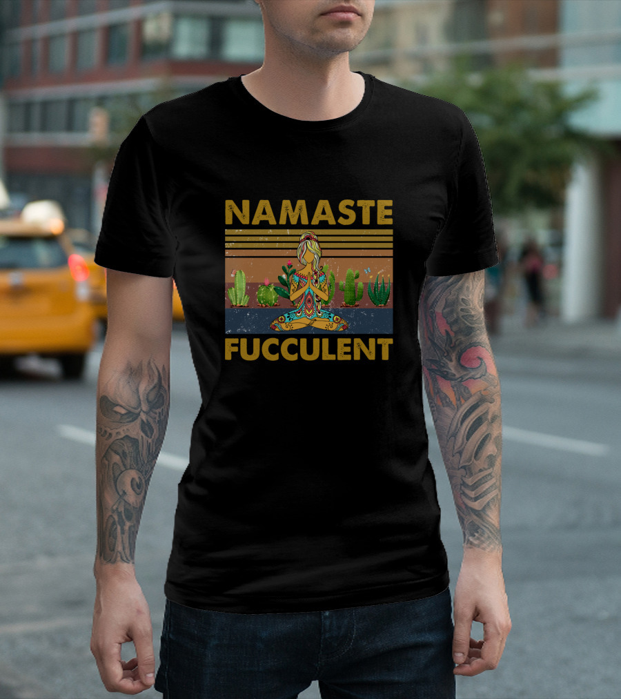 Namaste Fucculent Vintage Yoga Peaceful Cactus T-Shirt