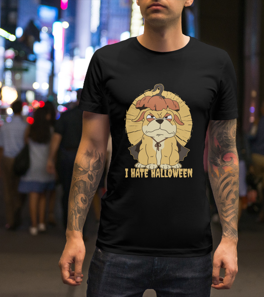 I Hate Halloween Grumpy Pumpkin Dog T-Shirt