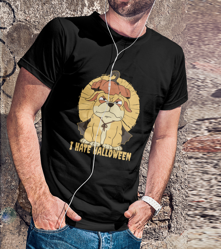 I Hate Halloween Grumpy Pumpkin Dog T-Shirt