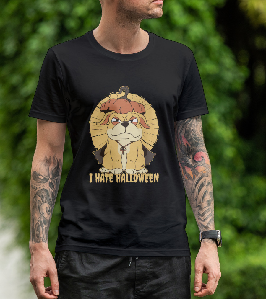 I Hate Halloween Grumpy Pumpkin Dog T-Shirt