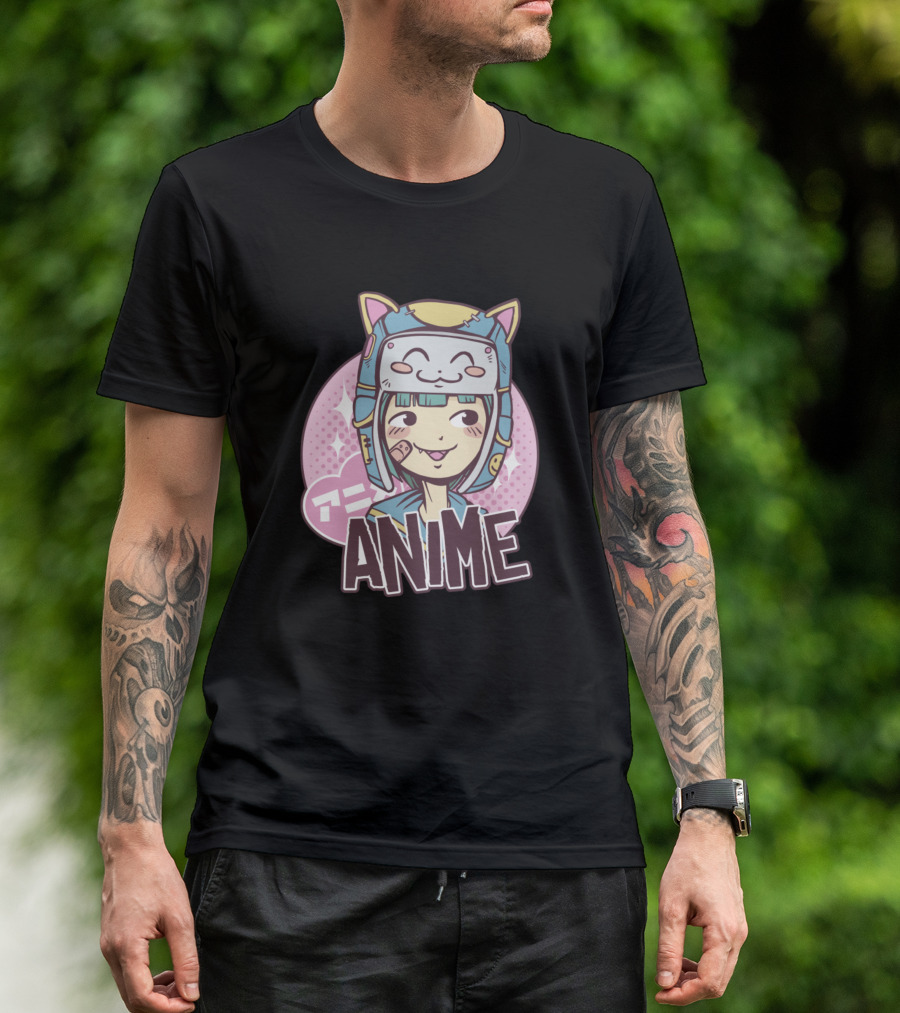 Anime Cat Hat Girl Cartoon T-Shirt