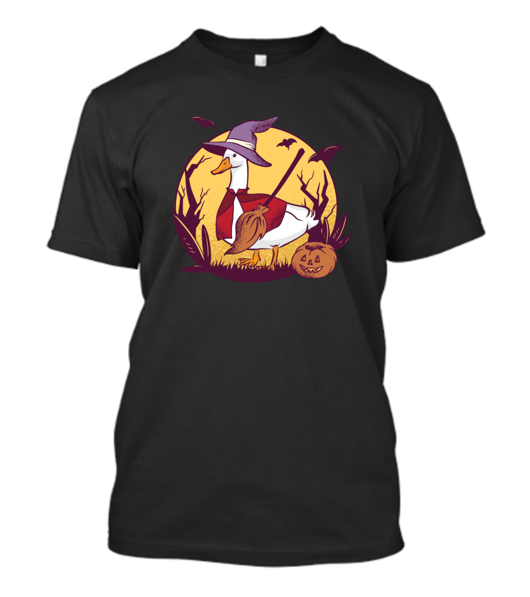Halloween Witch Goose With Pumpkin And Bats T-Shirt