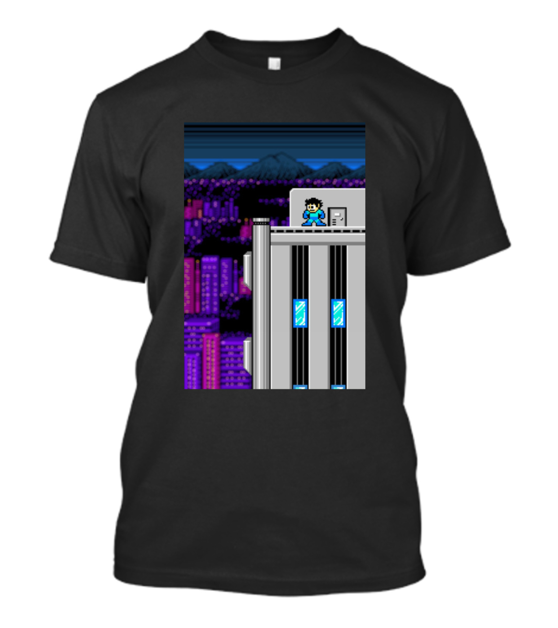 Machine City Retro Pixel Art Rooftop Scene T-Shirt