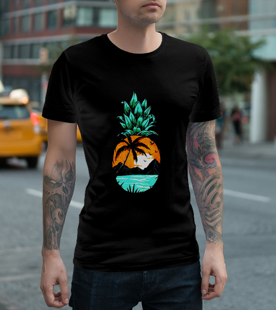 Ocean Summer Tropical Pineapple Sunset Beach Paradise T-Shirt