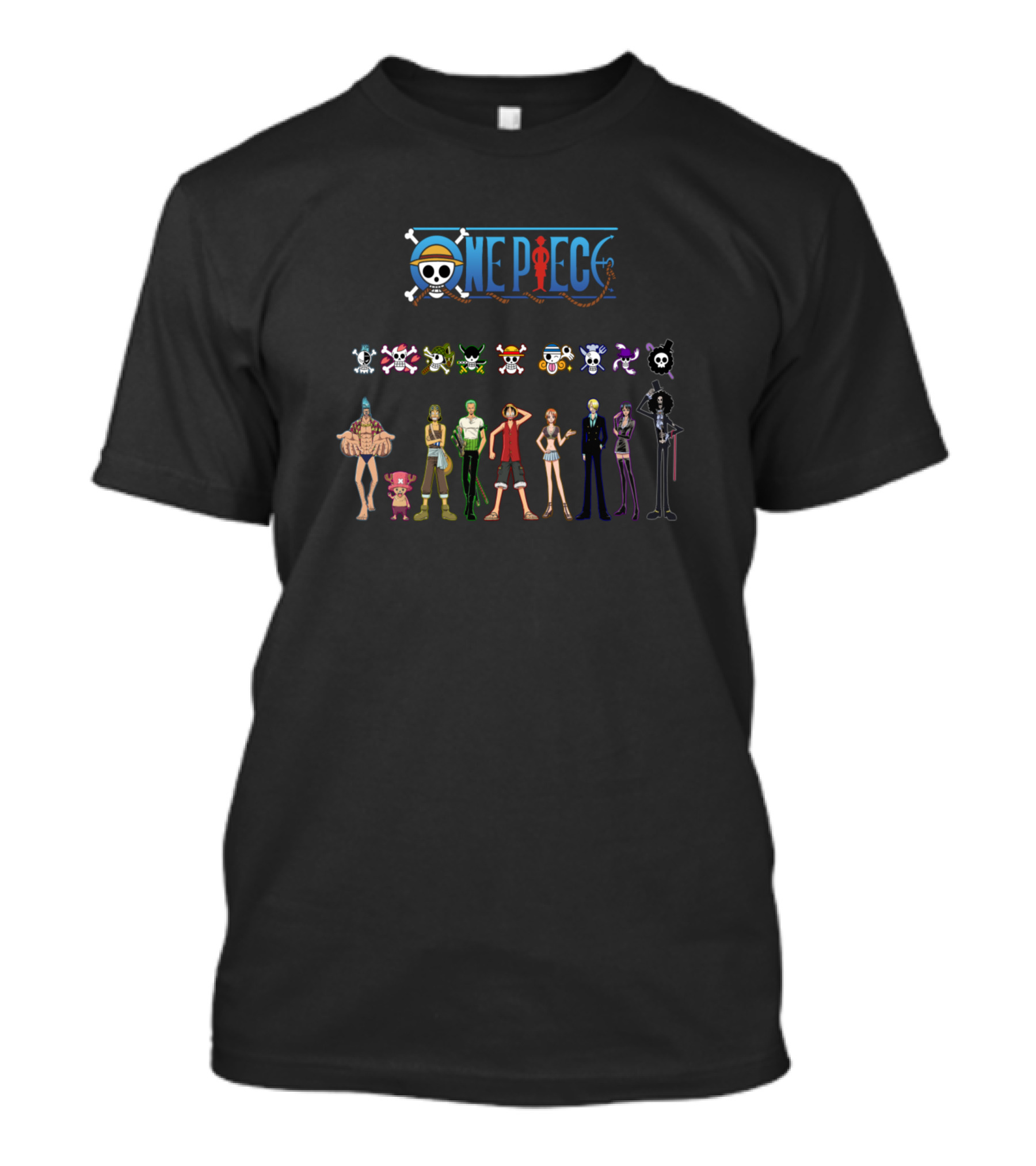 One Piece Anime Characters And Jolly Roger Collection T-Shirt