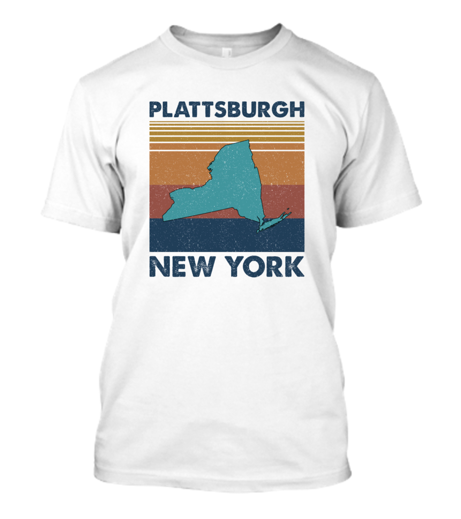 Plattsburgh New York Retro State Silhouette Vintage Stripes T-Shirt
