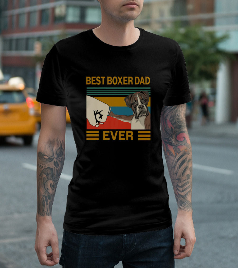 Best Boxer Dad Ever Retro Dog Fist Bump T-Shirt