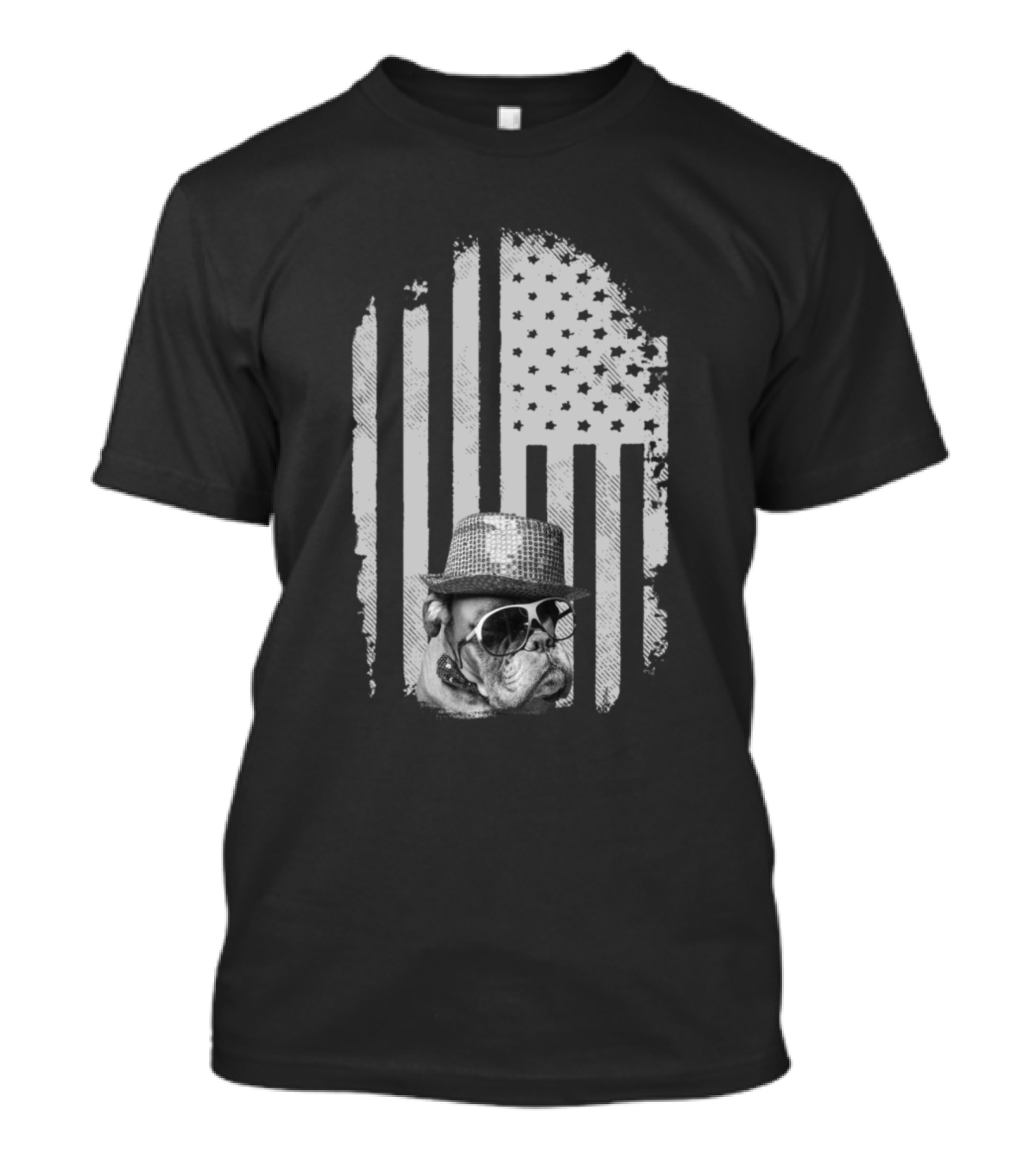 Vintage Boxer Dog With American Flag Background T-Shirt