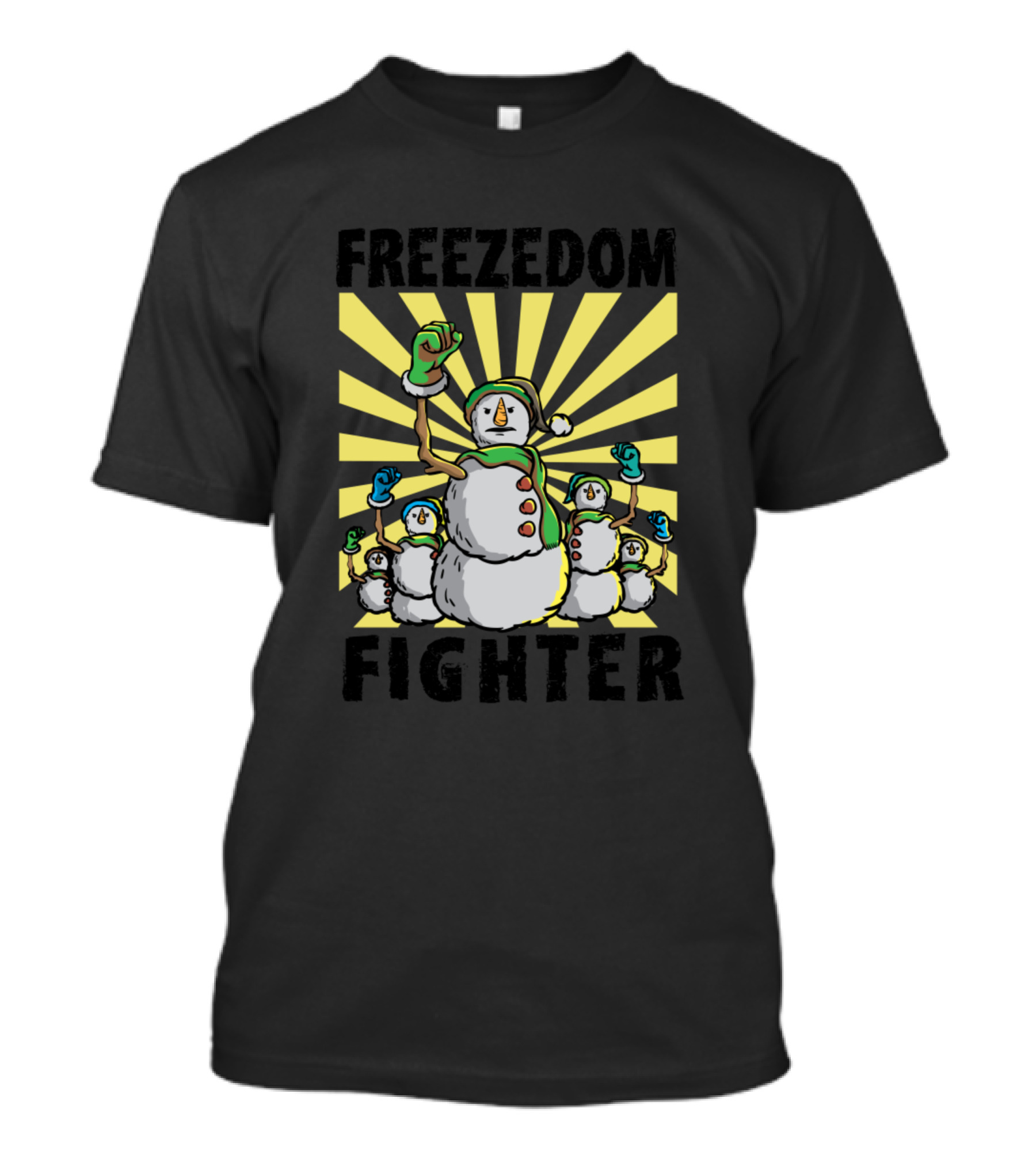 Freezedom Fighter Vintage Snowman With Sunburst Background T-Shirt