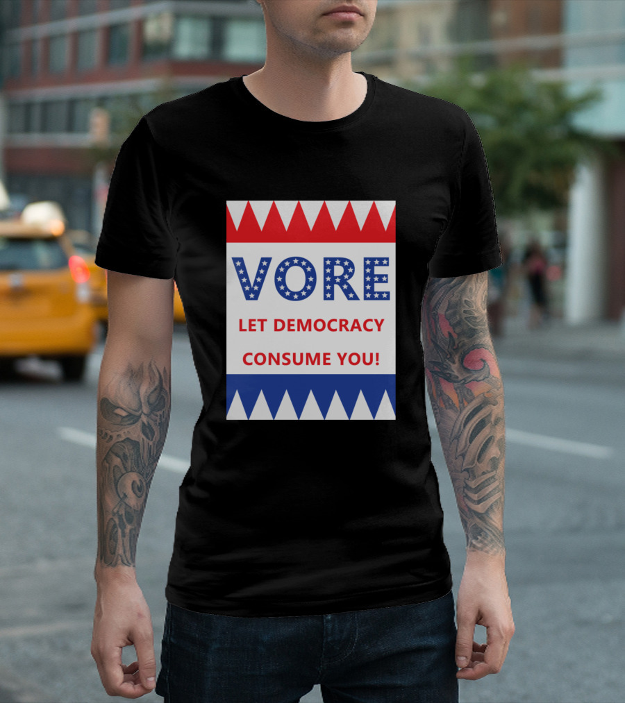 Vore Stars Let Democracy Consume You Red White Blue Triangles T-Shirt