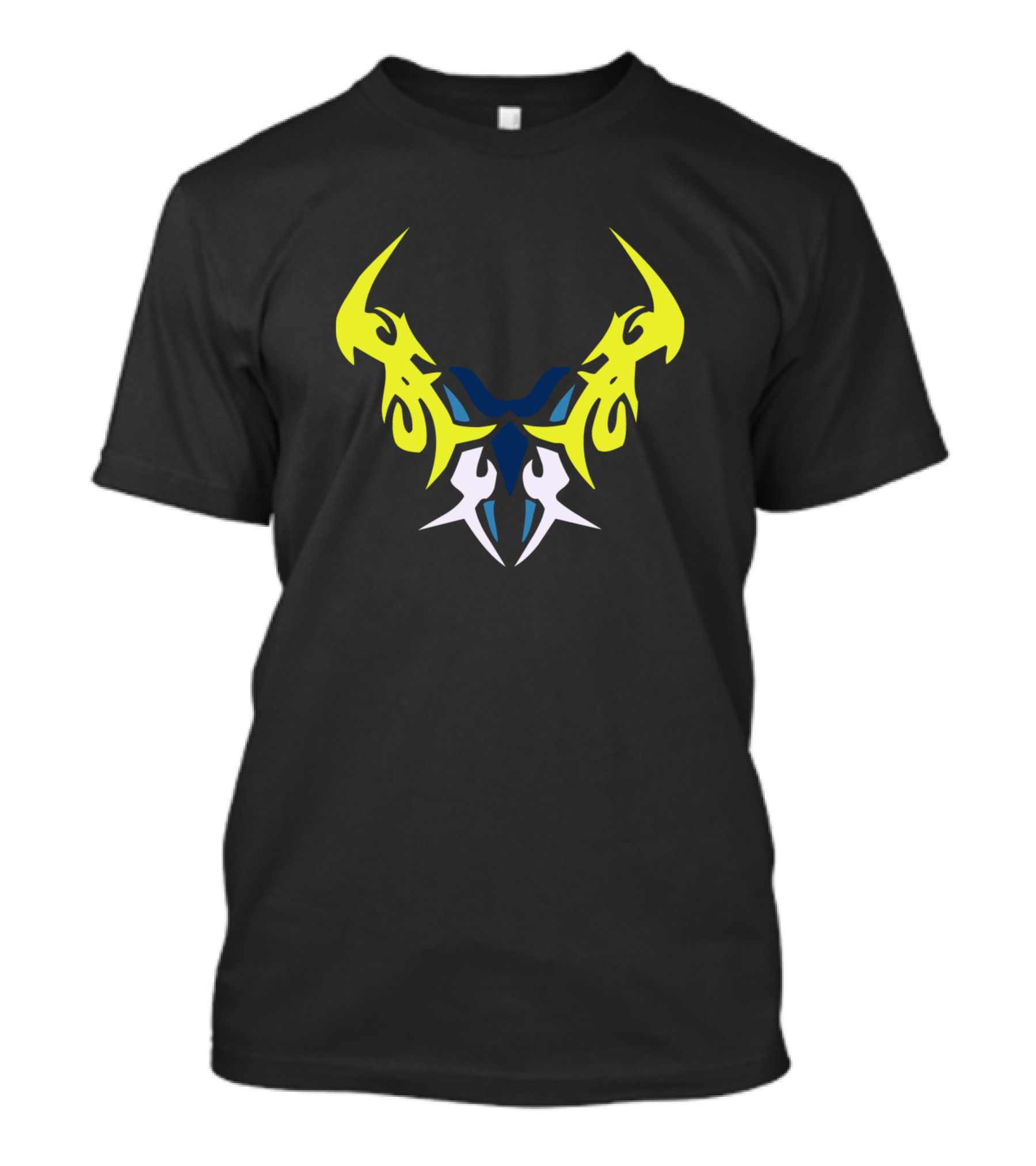 Yellow White And Blue Tribal Beast Face Tattoo T-Shirt