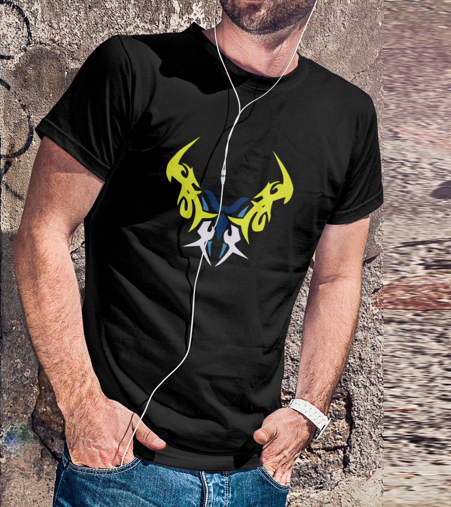 Yellow White And Blue Tribal Beast Face Tattoo T-Shirt