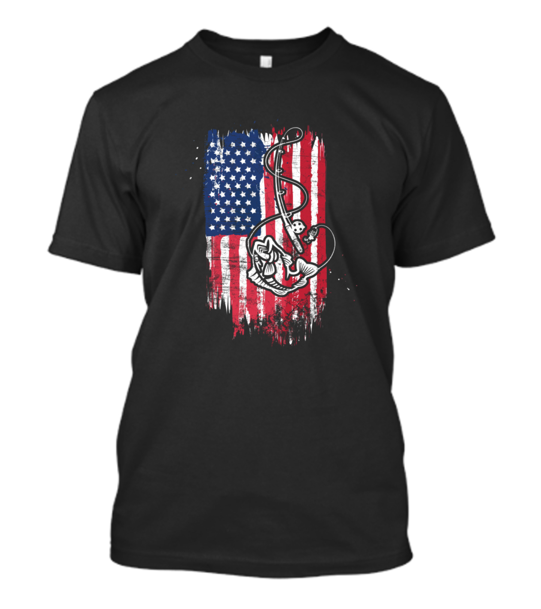 American Flag Fishing Hook Vintage Patriot Hobby Outdoors T-Shirt