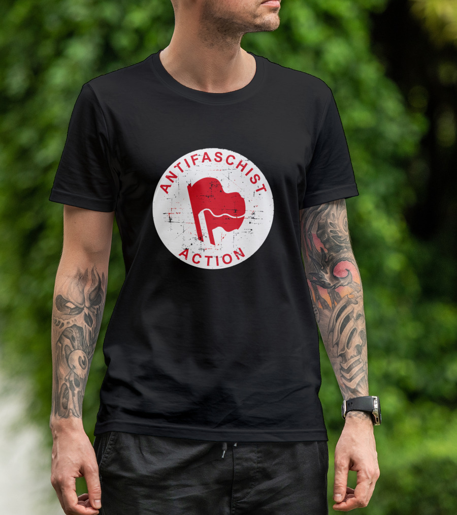 Antifaschist Action Red Flag White Circle T-Shirt