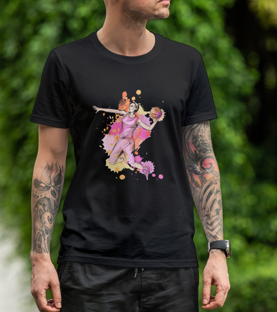 Basketball Player Action Watercolor Splash Jumper T-Shirt