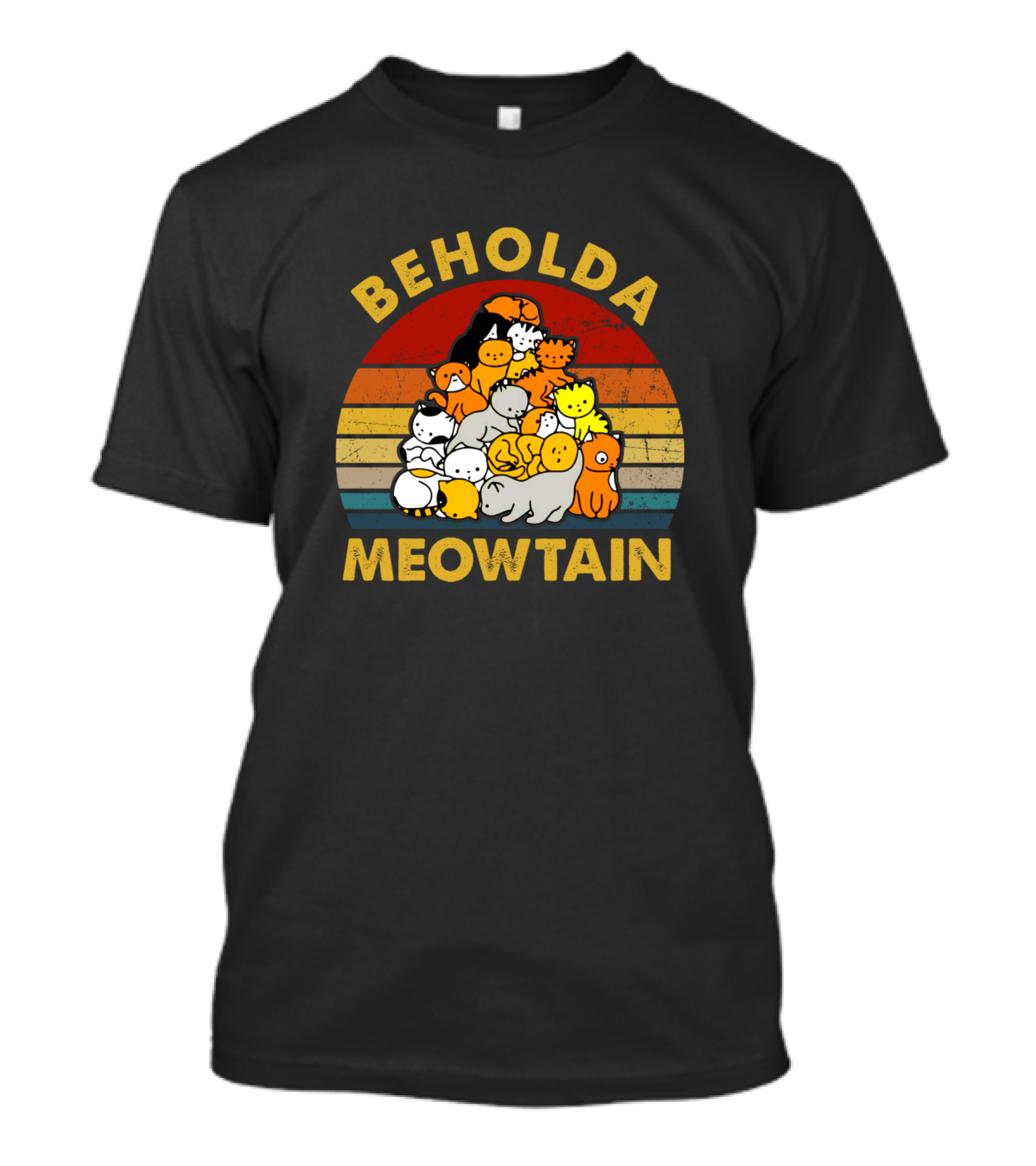 BEHOLDA MEOWTAIN VINTAGE CAT TREE RETRO CATS STACKED IN COLORFUL LAYERS T-Shirt
