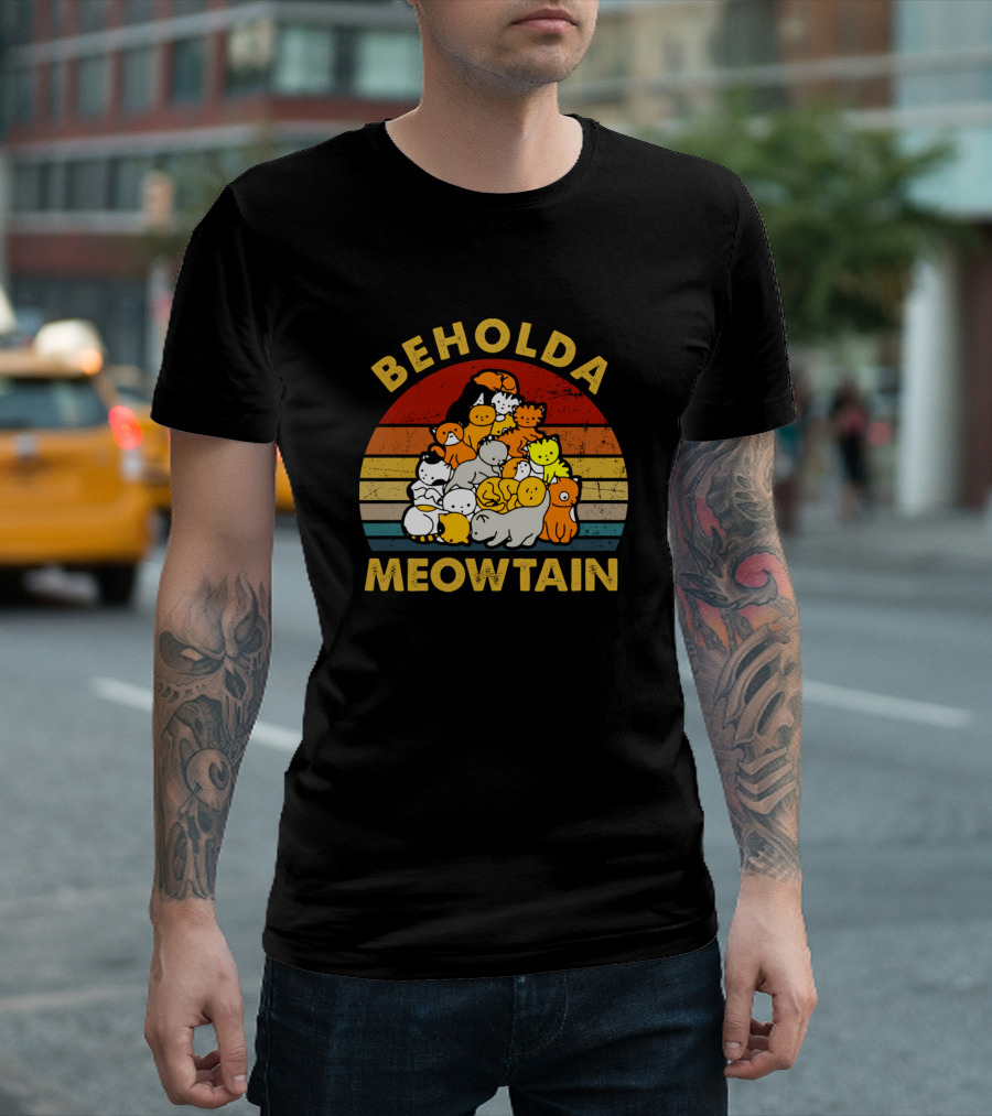 BEHOLDA MEOWTAIN VINTAGE CAT TREE RETRO CATS STACKED IN COLORFUL LAYERS T-Shirt