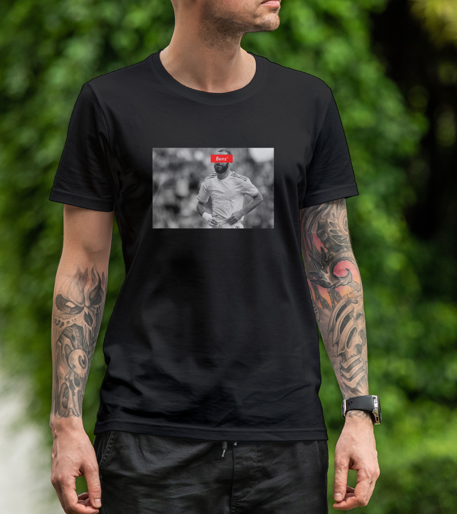 Benzema Black And White Photo With Red Benz Mask T-Shirt
