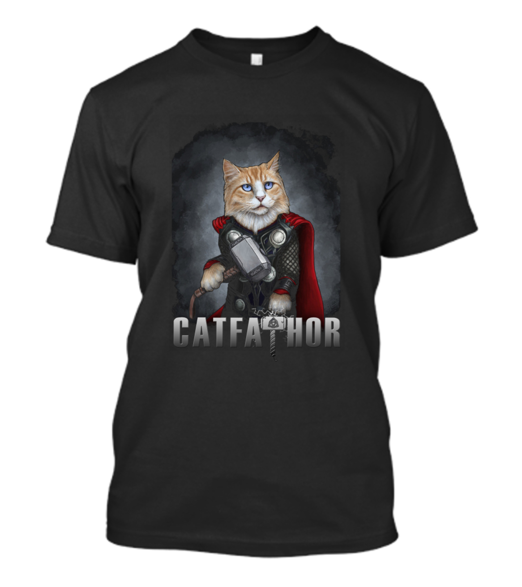 Catfathor Majestic Cat Wielding Hammer And Red Cape T-Shirt