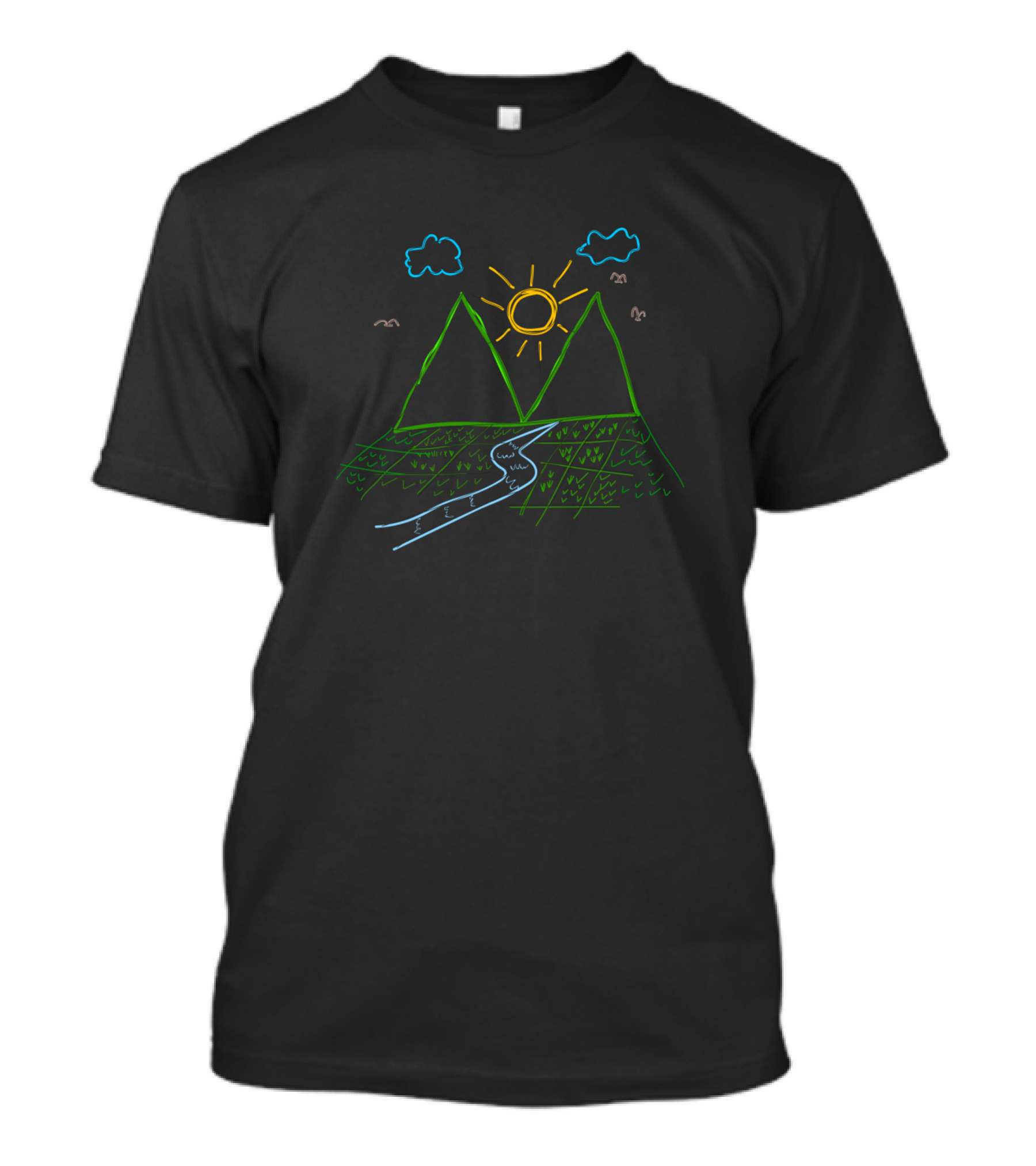 Chil Draw Mountain Sun Clouds And River Landscape T-Shirt