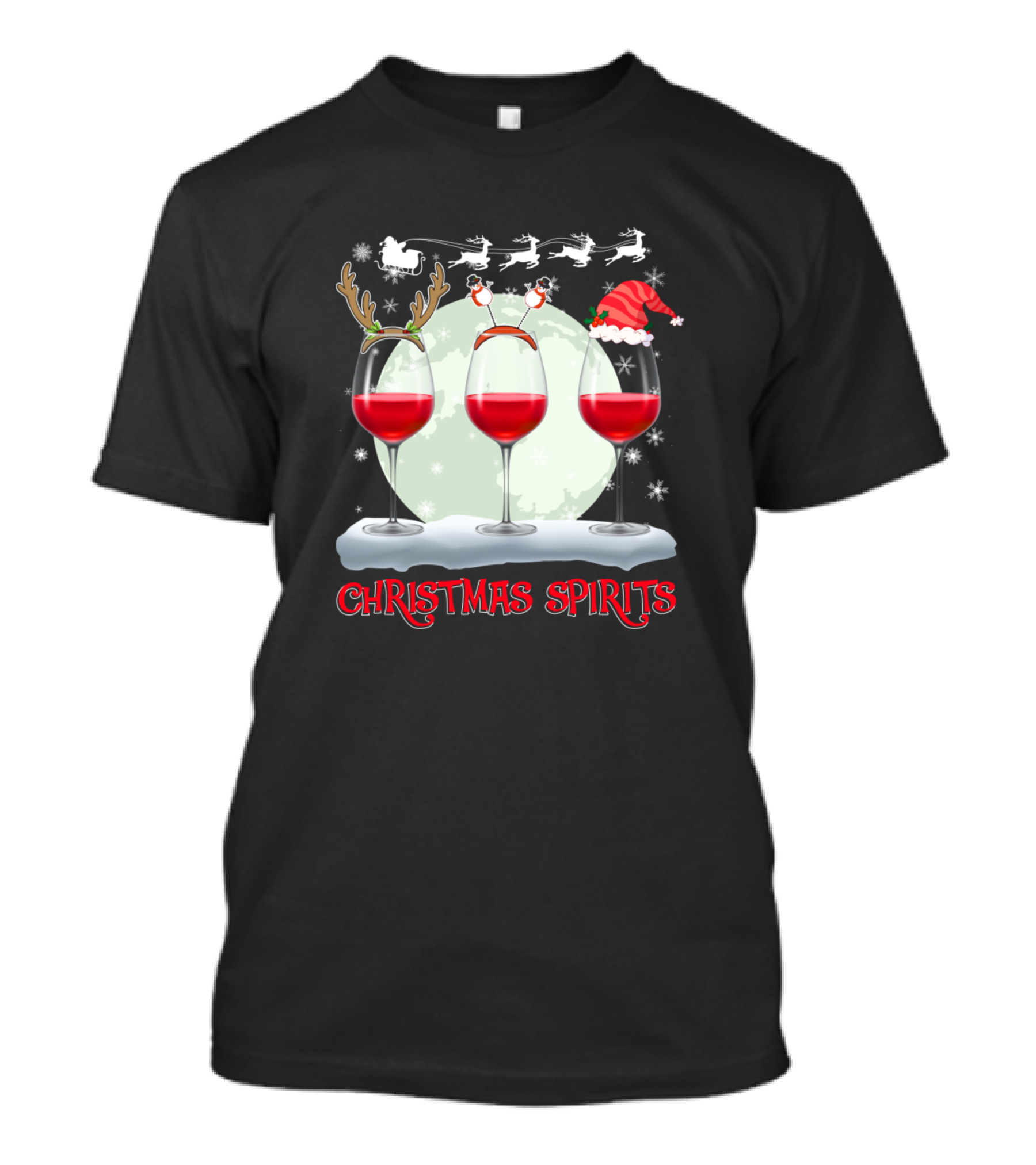 Christmas Spirits Wine Reindeer Santa Sleigh Funny Wine Lover T-Shirt