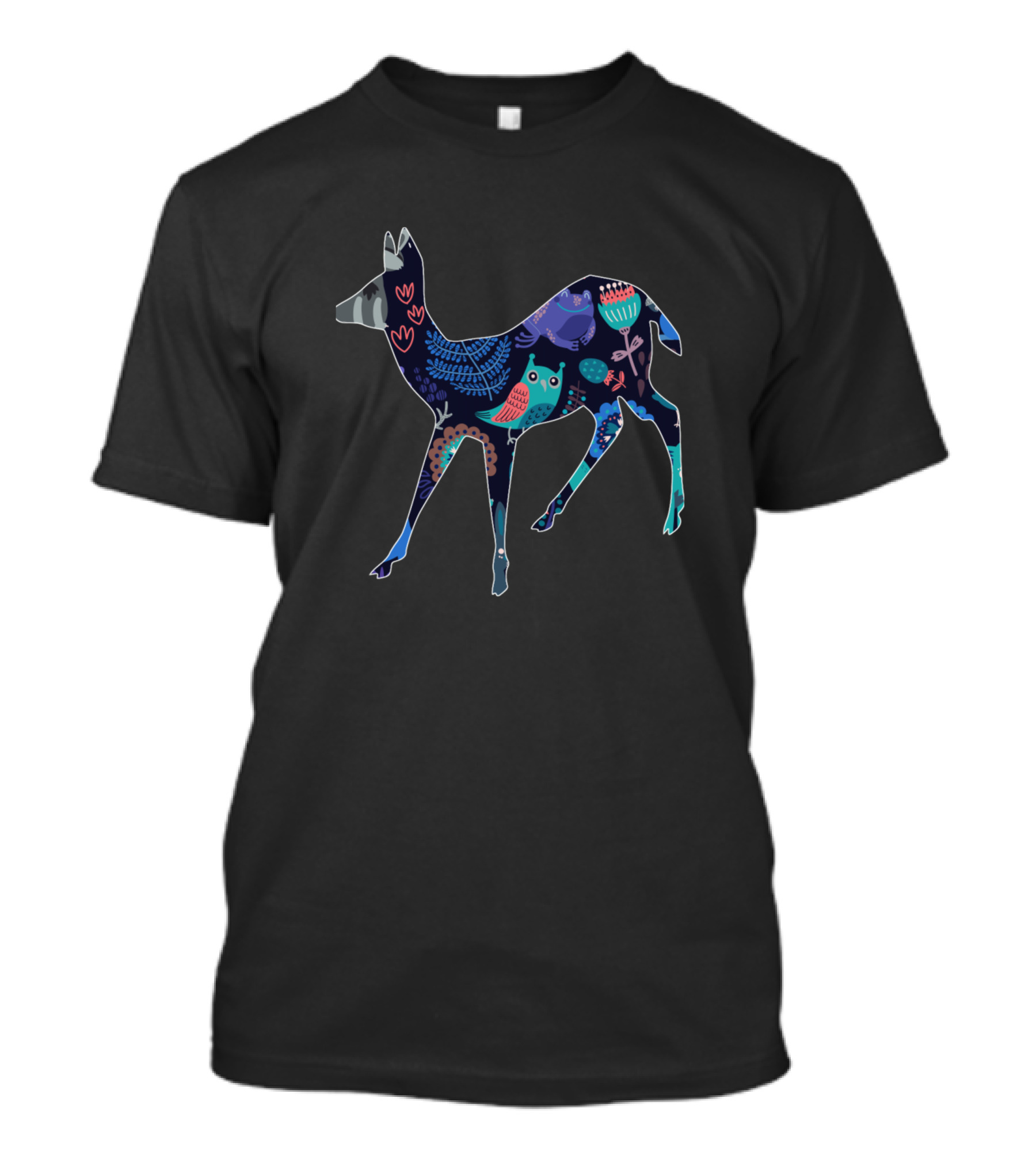 Deer With Floral And Owl T-Shirt