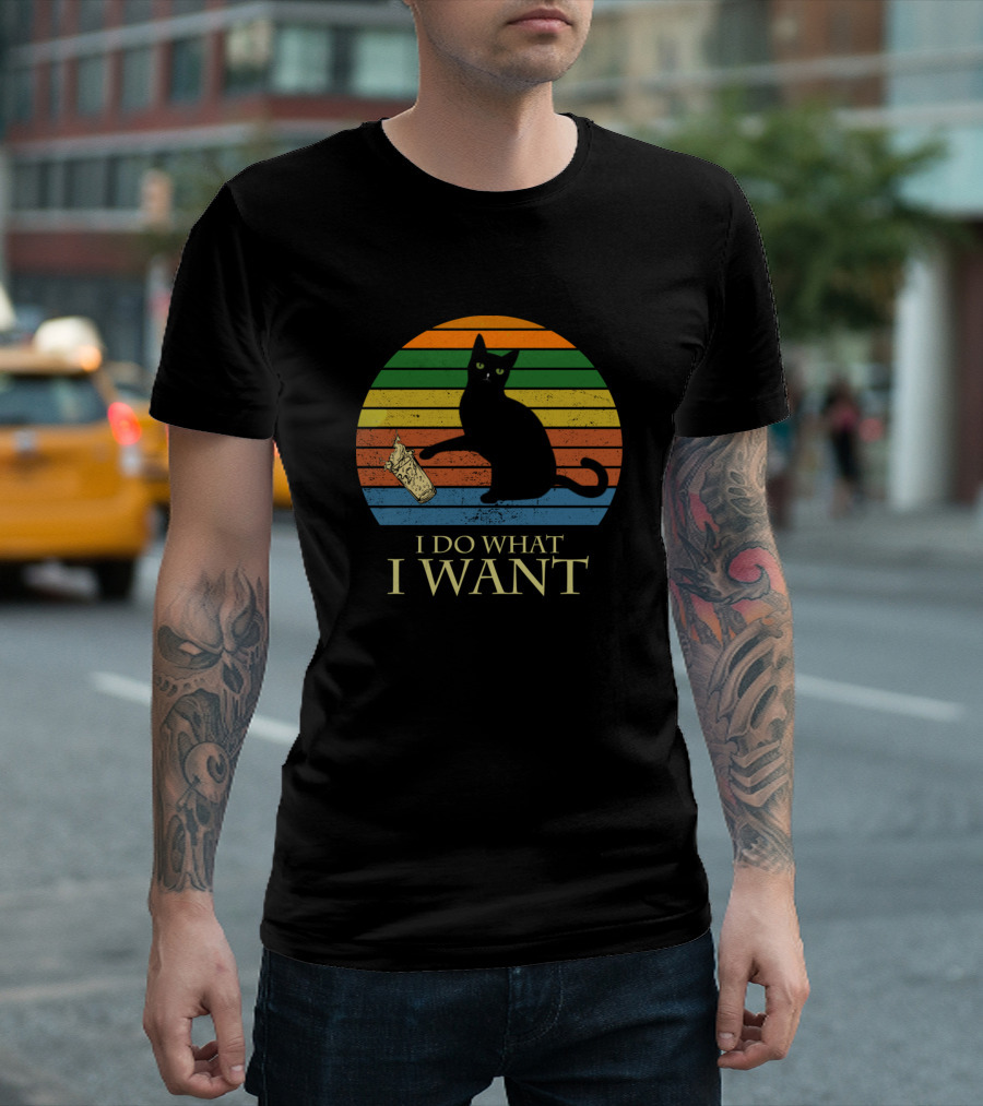 I Do What I Want Black Cat Retro T-Shirt